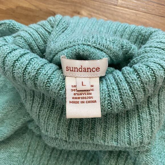 SUNDANCE L Turquoise Toasty Tweed Rib Knit Turtleneck Sweater Soft Cozy Winter - Picture 8 of 16